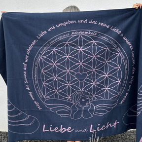 Biobaumwolldecke Liebe & Licht marineblau/mauve, Größe 150 x 220cm, gots-zertifiziert